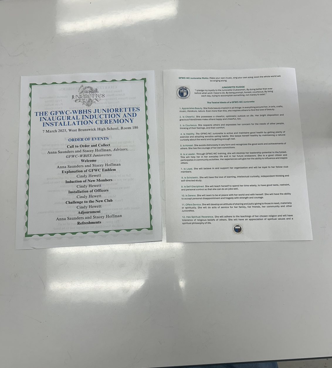 3/7 GFWC-WBHS Juniorettes Induction Ceromony